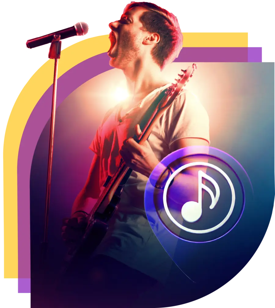 Rock singer performing into a microphone